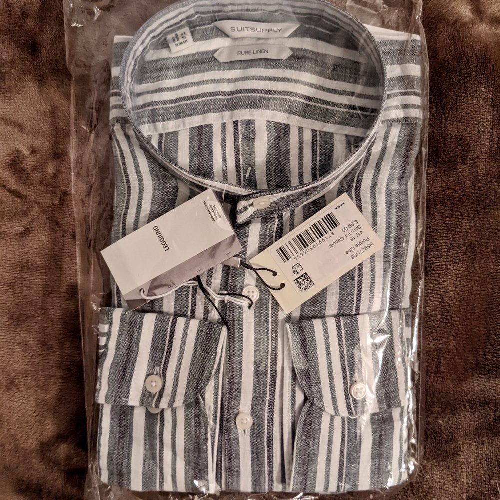 Suit supply linen striped popover men’s size 16R